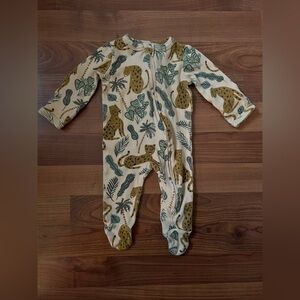 Kate Quinn long sleeve zipper footie | leopard | organic cotton interlock